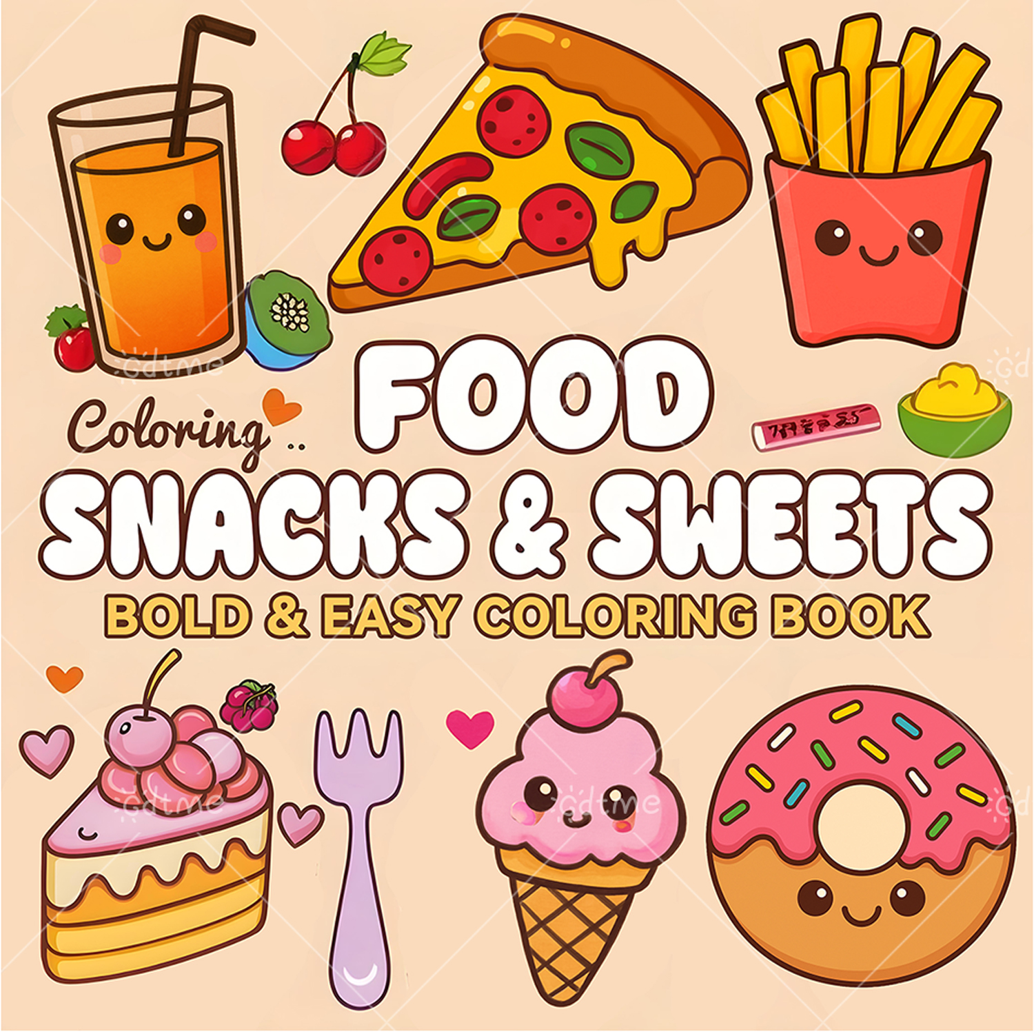 Food And Snacks Coloring Book Bold And Easy - FOOD SNACKS & SWEETS Themed Coloring