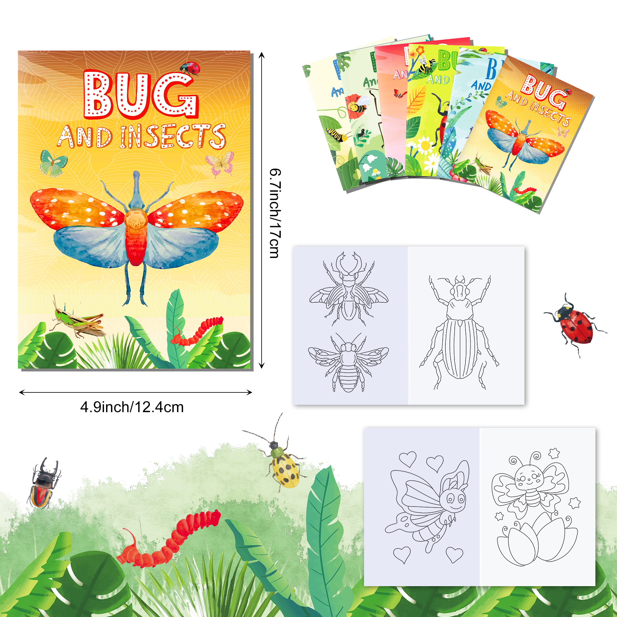 12pcs Cartoon Insect Bug Sprin - Food And Snacks Coloring Book Bold And Easy 리뷰 및 가격