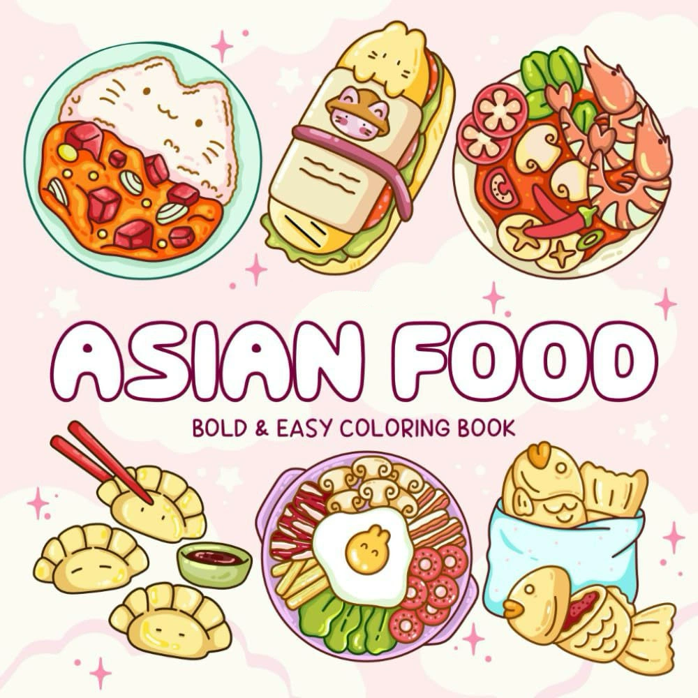 Asian Food Easy-bold Coloring  - Food And Snacks Coloring Book Bold And Easy 리뷰 및 가격