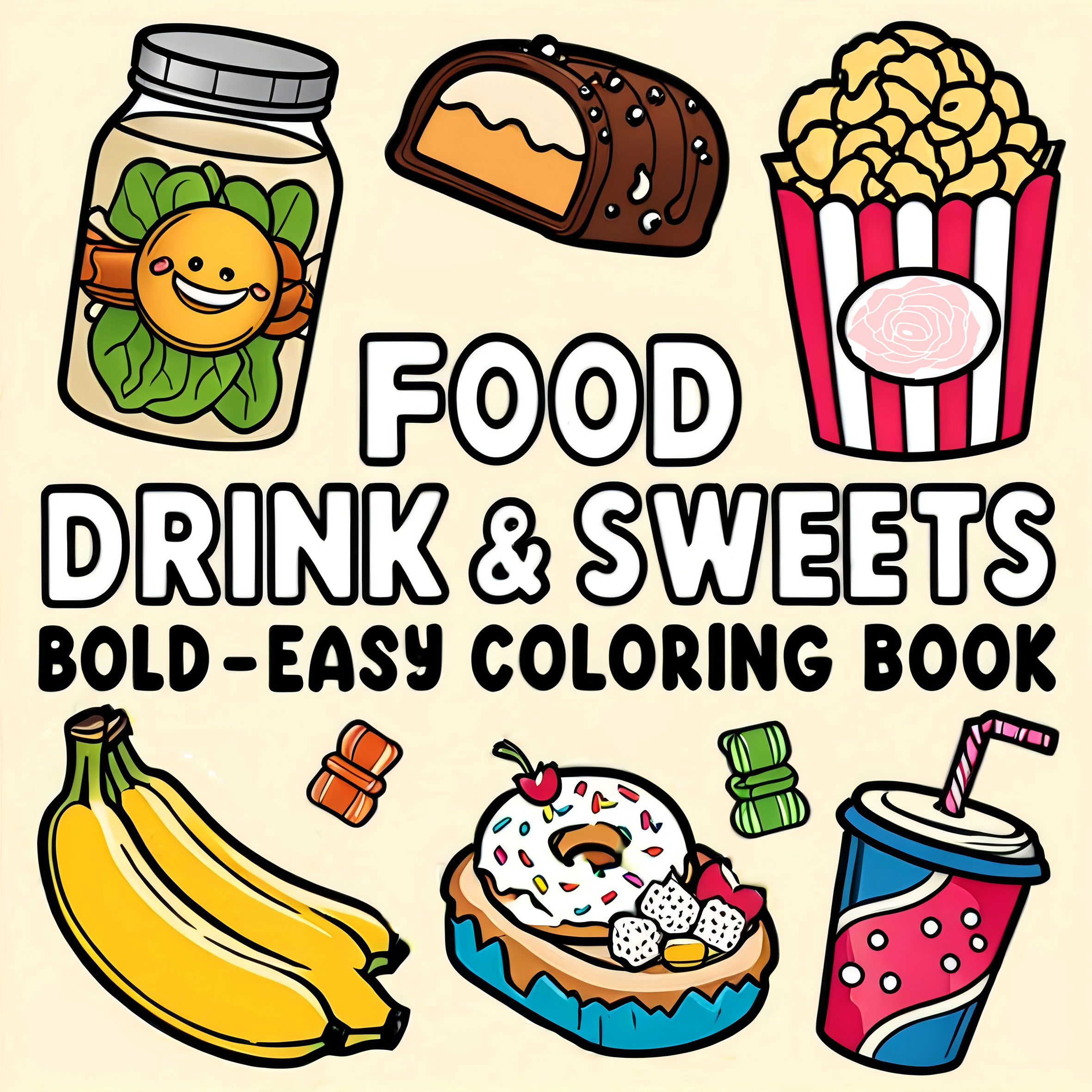 FOOD DRINK & SWEETS BOLD-EASY  - Food And Snacks Coloring Book Bold And Easy 리뷰 및 가격