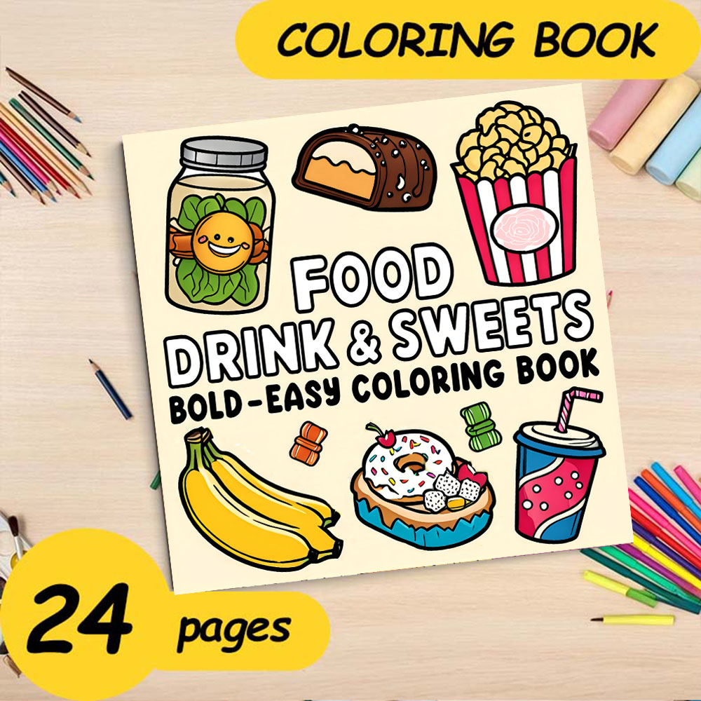FOOD DRINK & SWEETS BOLD-EASY  - Food And Snacks Coloring Book Bold And Easy 리뷰 및 가격