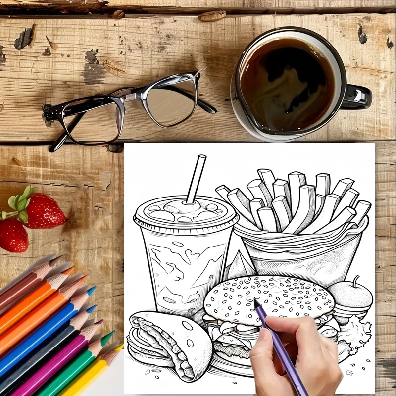 Fast Food Coloring Book for Ad - Food And Snacks Coloring Book Bold And Easy 리뷰 및 가격