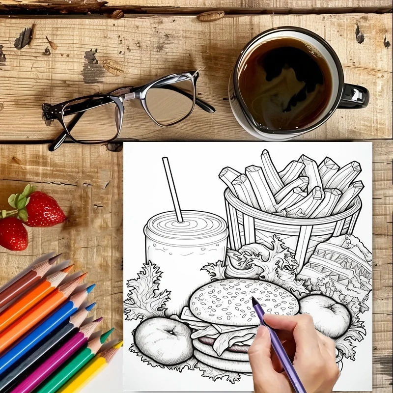 Fast Food Coloring Book for Ad - Food And Snacks Coloring Book Bold And Easy 리뷰 및 가격